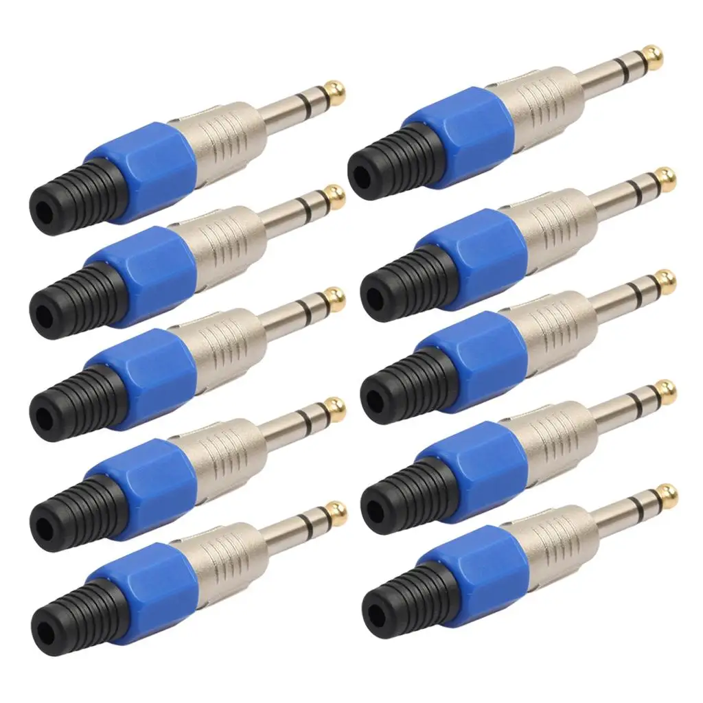 10pcs Alloy 6.35mm Plug Stereo Adapters for Microphone/Electric Guitar Parts