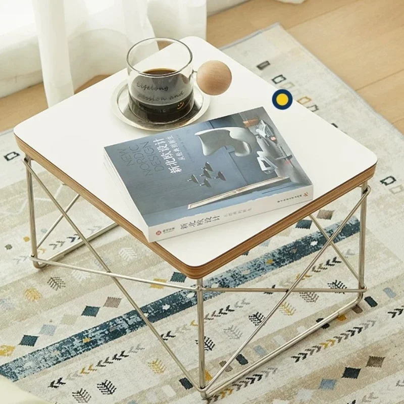 Stainless Steel Eames Table, Mid Century Wood Top Side Stand, Nordic Window Balcony Tea Stool, Soft Foot Pad Coffee Shelf