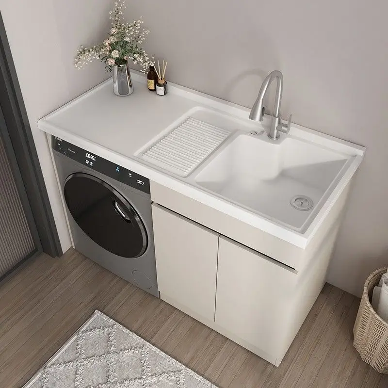 

Алюминиевый шкаф для стиральной машины SPC с интегрированной раковиной и стиральной доской, столешница из кварцевого камня