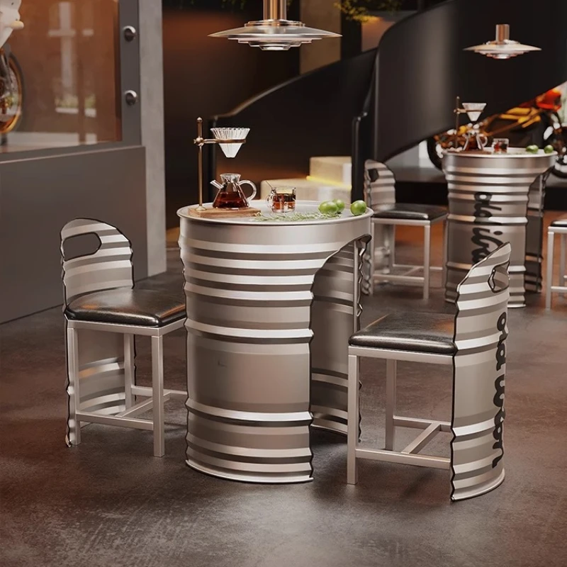 

Milk tea shop, coffee shop, combination locomotive club, rest area, outdoor oil bucket dining table and chairs