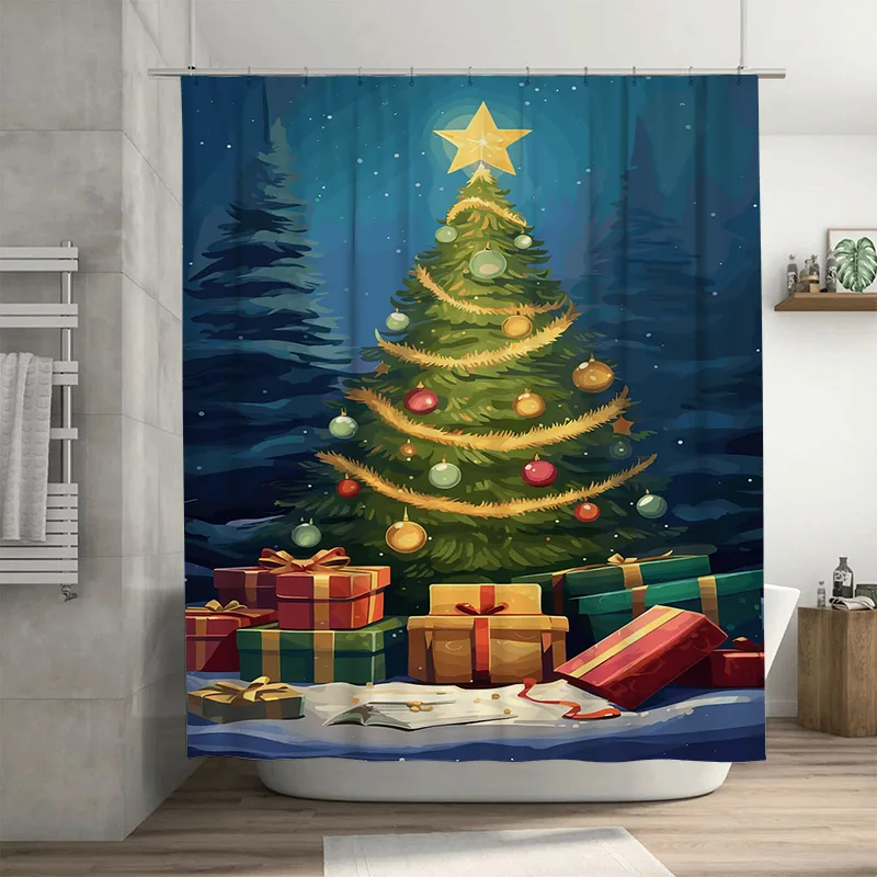 

Tuniu праздничный рождественский декор для ванной комнаты, набор занавесок для душа, водонепроницаемые праздничные елки, подарки, уютные домашние вибрации, уникальный дизайн, современный St
