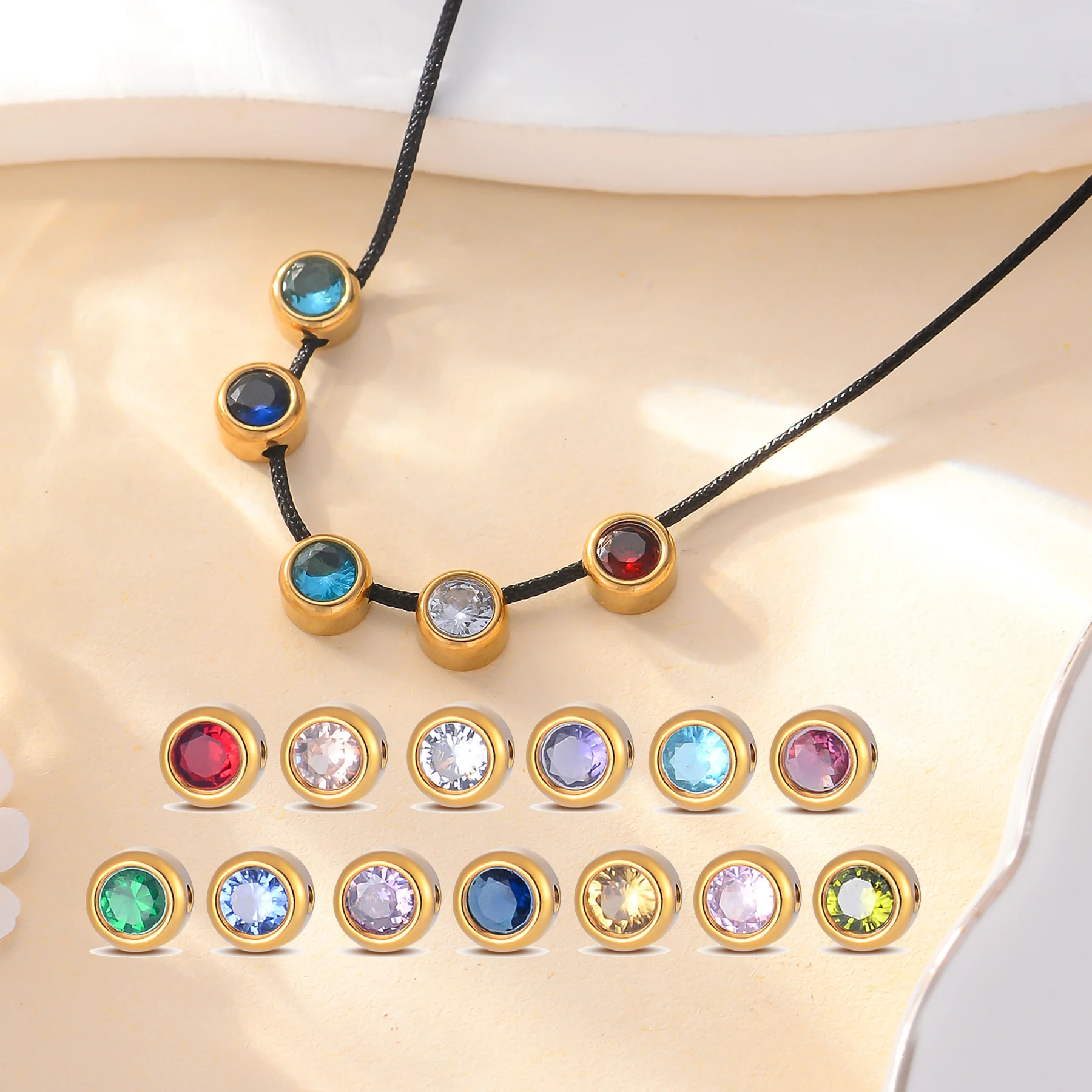 5 قطعة 6 مللي متر الفولاذ المقاوم للصدأ متعددة الألوان الزركون الخرز سحر قلادة للنساء DIY بها بنفسك مجوهرات قلادة سوار القرط الملحقات #1