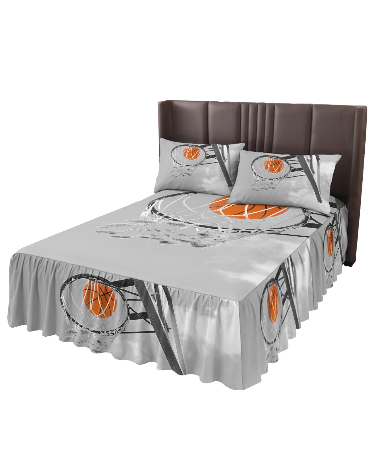 Basketball Sport Shooting Grey Bed Skirt Elastic Fitted Bedspread With Pillowcases Mattress Cover Bedding Set Bed Sheet