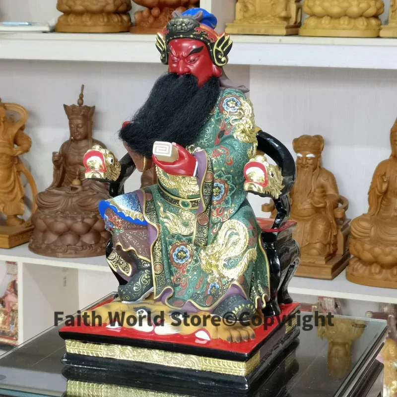 Large Asia God of wealth High grade Wood carving color painted CAI SHEN GUAN GONG ER YE Buddha Sculpture Home SHOP Talisman