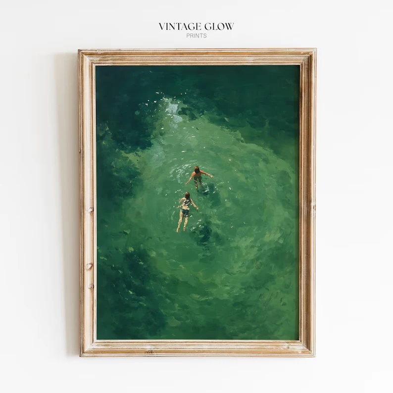 Cuadro moderno de natación en verde, arte abstracto para pared, impresión en lienzo, póster, imagen para sala de estar, dormitorio, decoración del hogar