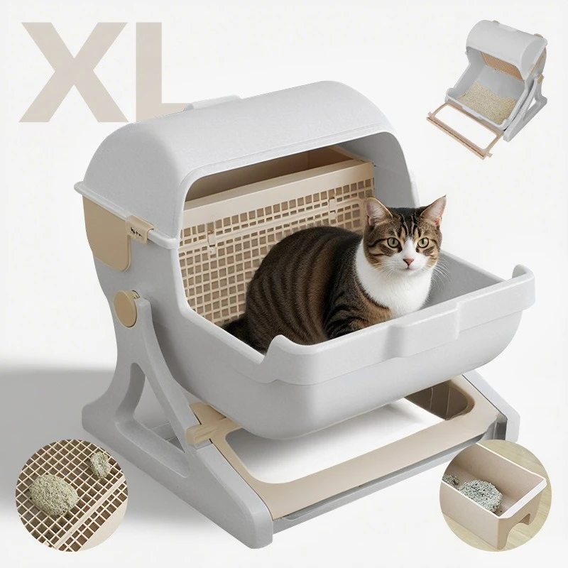 Caja arena semiautomática para gatos con recogedor anti-salpicaduras - imagen 4