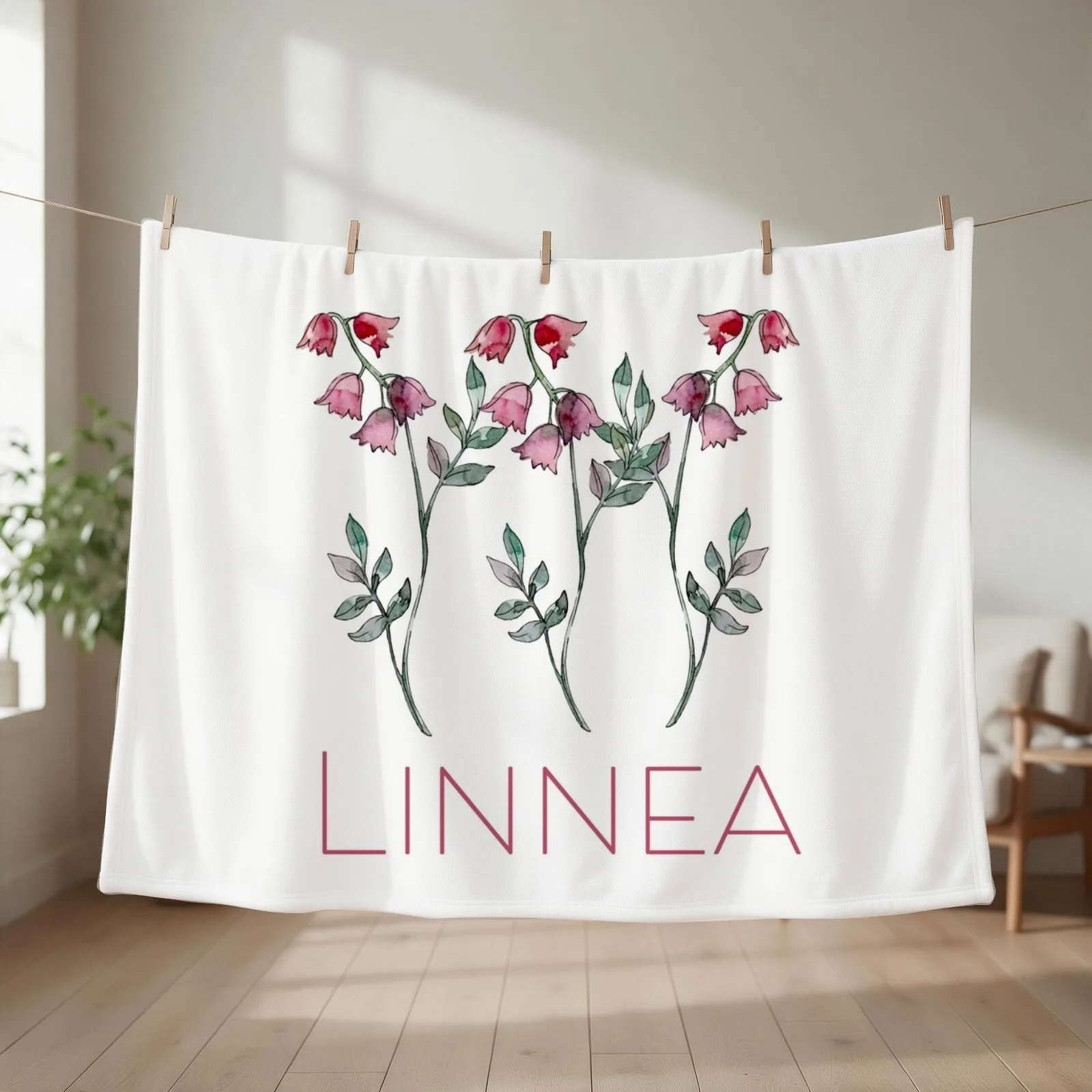 Nordic Wildflower Linnea Twinflower Pretty Pink Flowers floral Throw Blanket Single Decorative Sofa Soft Blankets