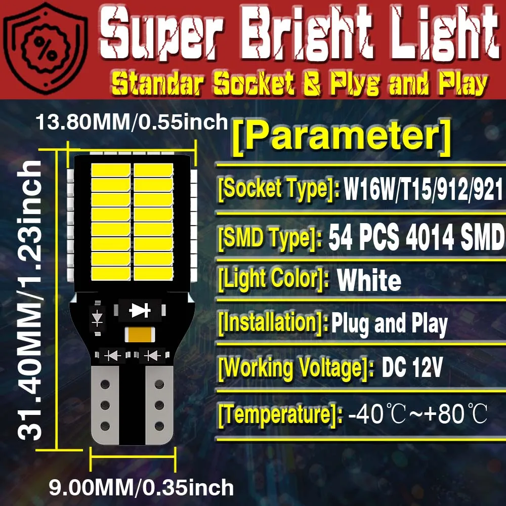2 قطعة W16W T15 921 912 LED عكس الضوء لمبة لشركة فولكس فاجن باسات B7 CC جولف شاران طوارق توران بيتل EOS تحميل شيروكو روتان #3