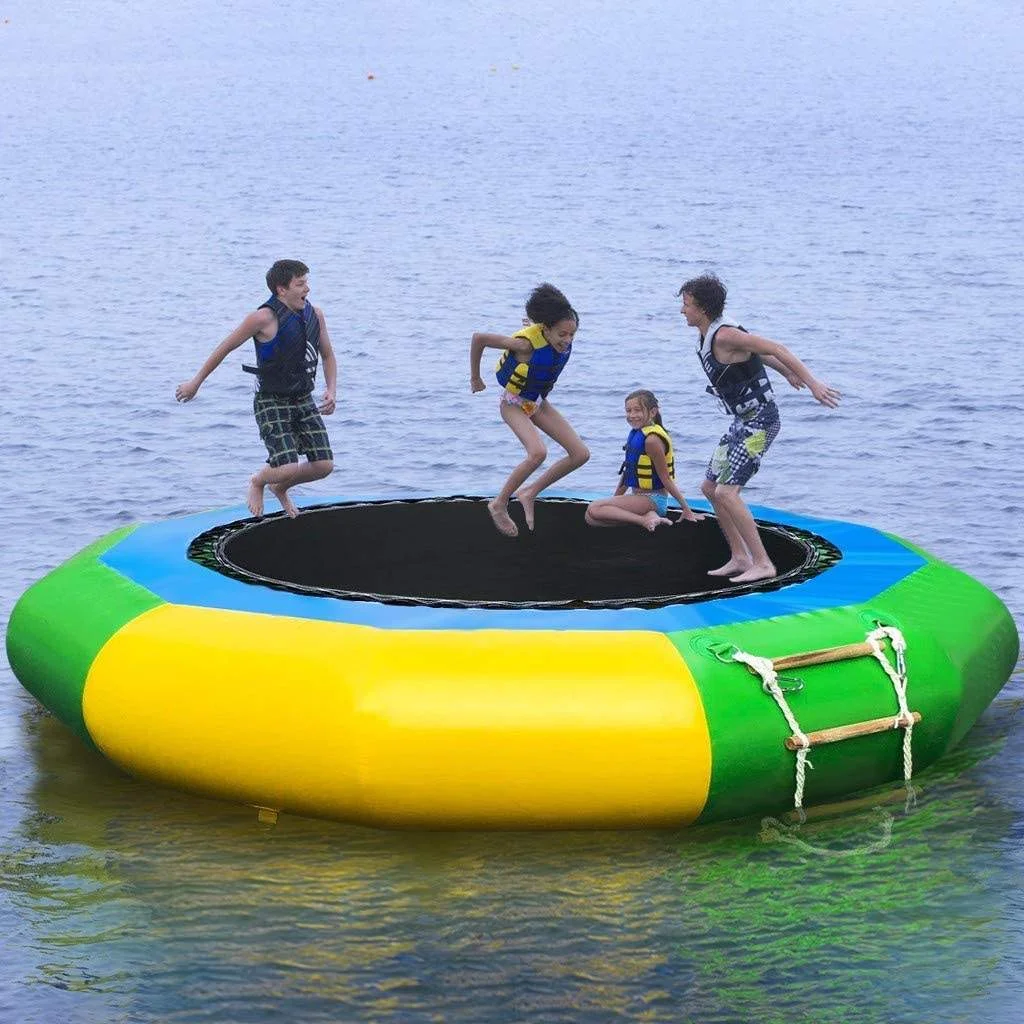 10ft Inflatable Floating Trampoline Water Round Bouncer with 3-Step Ladder Use for Pool Lake Water Sports Park Equipment