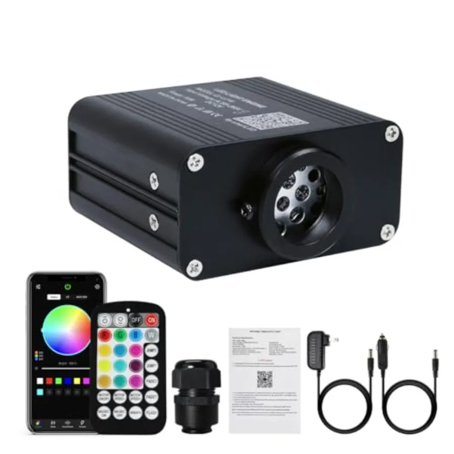 

【New model】Car/Home Small Size 16W Twinkle Fiber Optic Light Engine RGBW Bluetooth APP Control + Music Activated + 28-Key Remot