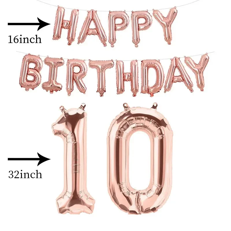 15 قطعة الذهب الوردي عيد ميلاد سعيد عدد احباط بالون الاطفال الكبار حفلة زينة بسيطة صبي فتاة 10 18 25 30 40 50 60 70 سنة #6