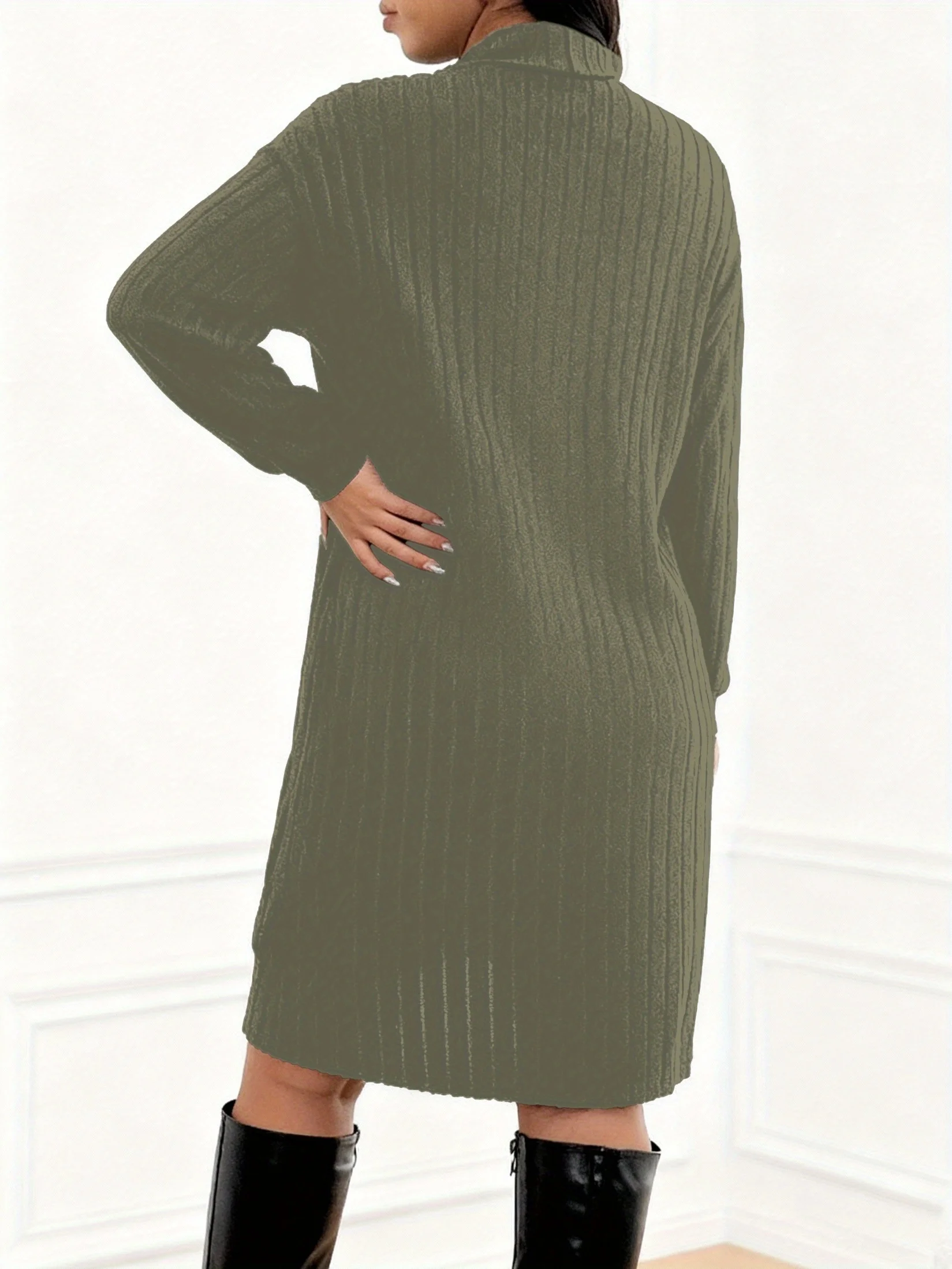 Gemütliches Plus-Size-Damenkleid mit geripptem Rollkragen für mühelosen Stil – Detail 5