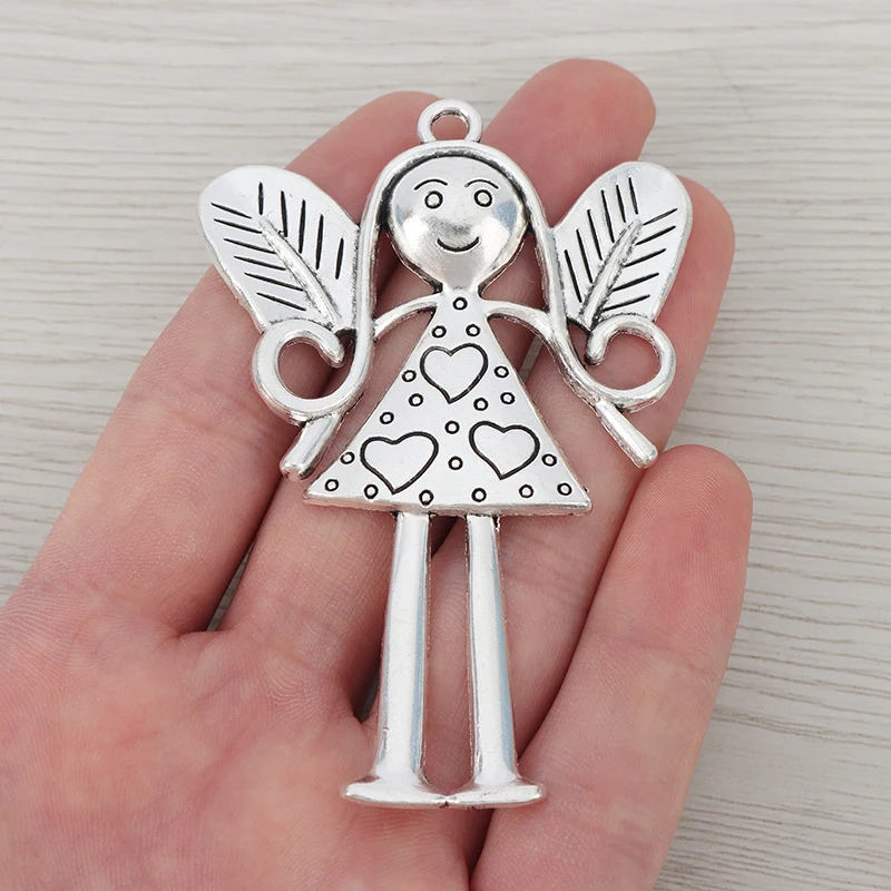 3 x Tibetan Silver Large Angel Girl Flower Fairy Charms Pendants For DIY Necklace Jewelry Making Findings Accessories 80x54mm