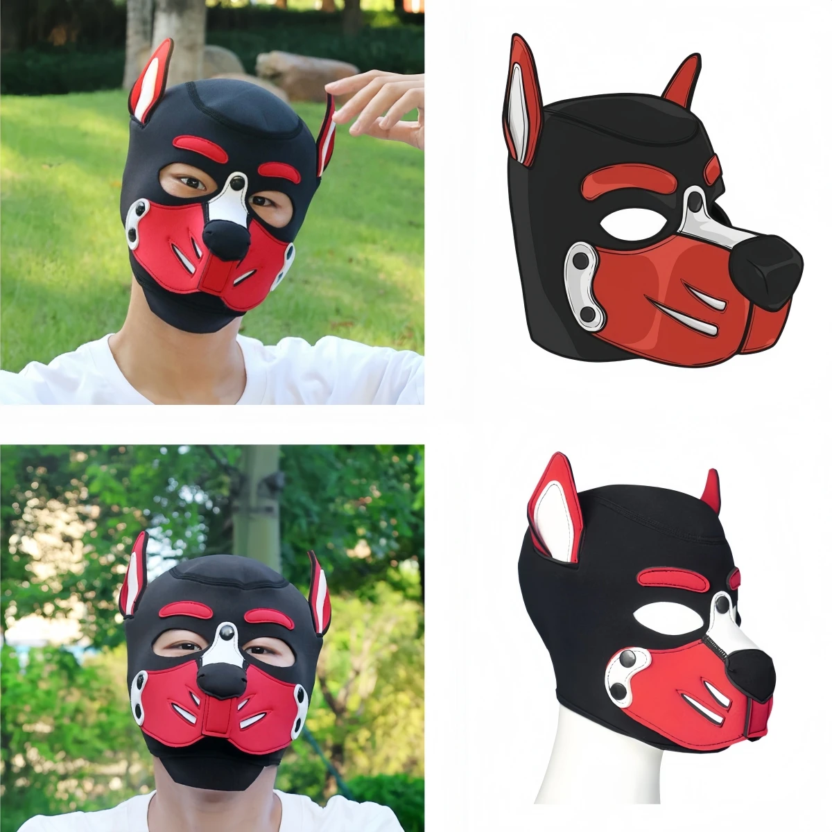 Unisex FullFace Dog Headgear - A Fun Halloween Costume Mask with Hood & Open Mouth, Great Latex Accessory for Couple's Games