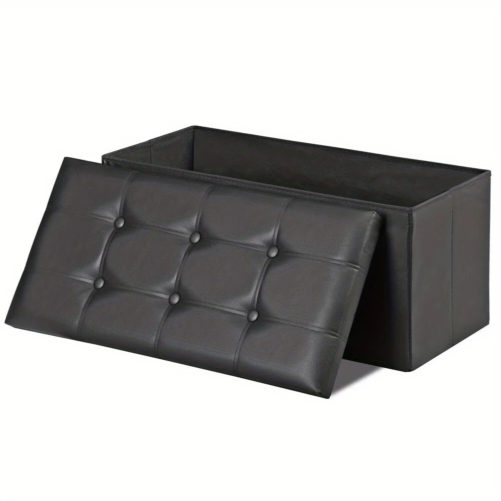 

30 Inches Folding Storage Ottoman Bench, Storage Chest, Footrest, Coffee Table, Padded Seat, Faux Leather, Holds up to 350 lb