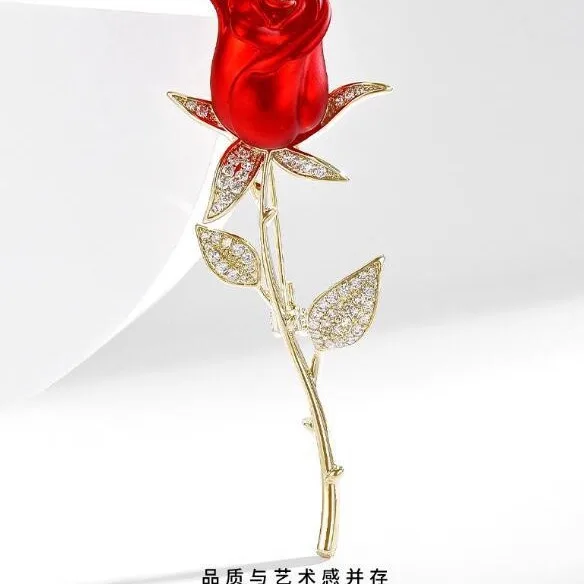 New Rose Flower Brooch For Women Lady Luxury Rhinestones Pins Dinner Party Fashion Accessory