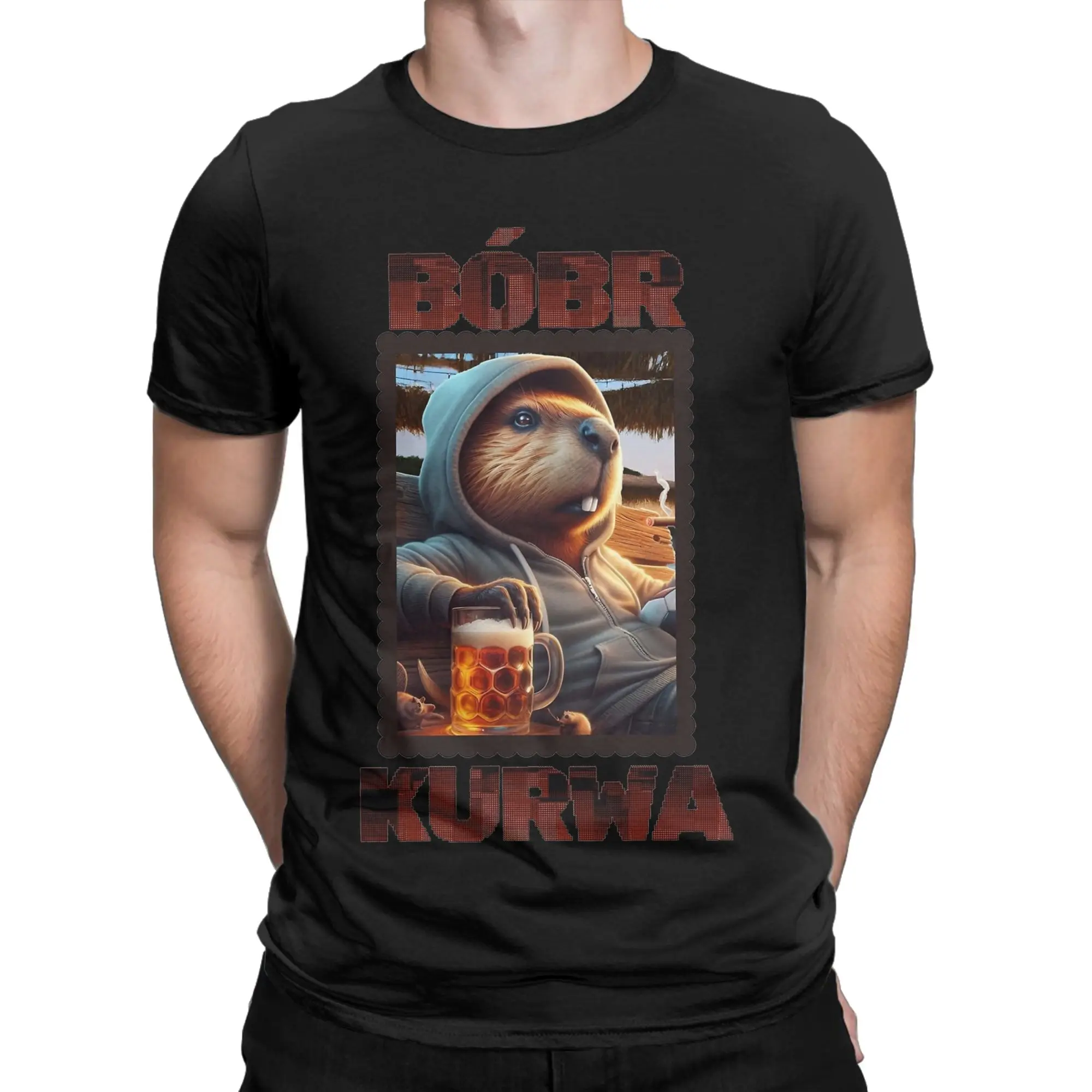 Casual Bobr Bober Kurwa Beaver Boberek Beer and Football T-Shirt Men Crew Neck Pure Cotton T Shirt  Short Sleeve Tee Shirt Adult