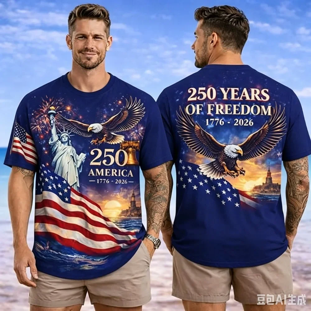 IZI POD Men's Patriotic American Flag T-shirt for 250th Anniversary of The United States 1776, July 4, 2026 Gift T-shirt Tops