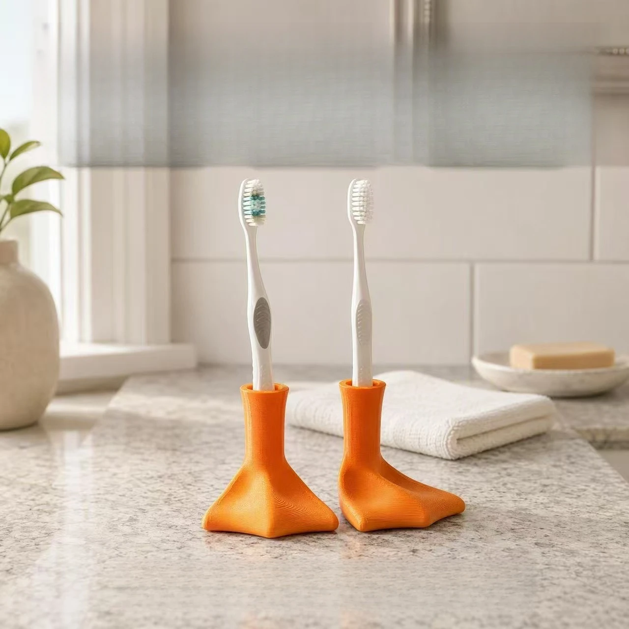 2 creative duck foot toothbrush holders - portable bathroom countertop storage box, toothpaste and accessory stacking shelf,