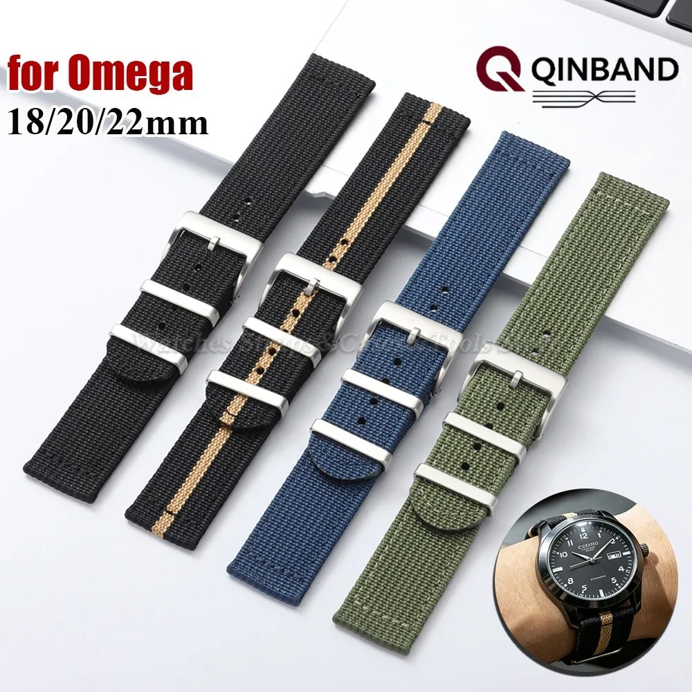 Ribbed Nylon Watch Strap for Seiko for Omega Canvas Fabric Watch Band Men Women Sport Military Universal Bracelet 18mm 20mm 22mm