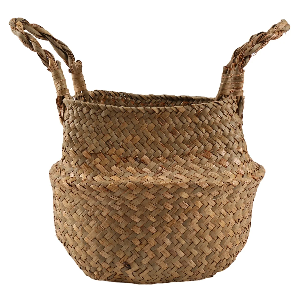 Woven Straw Belly Basket for Storage Plant Pot Basket and Laundry, Picnic and Grocery Basket