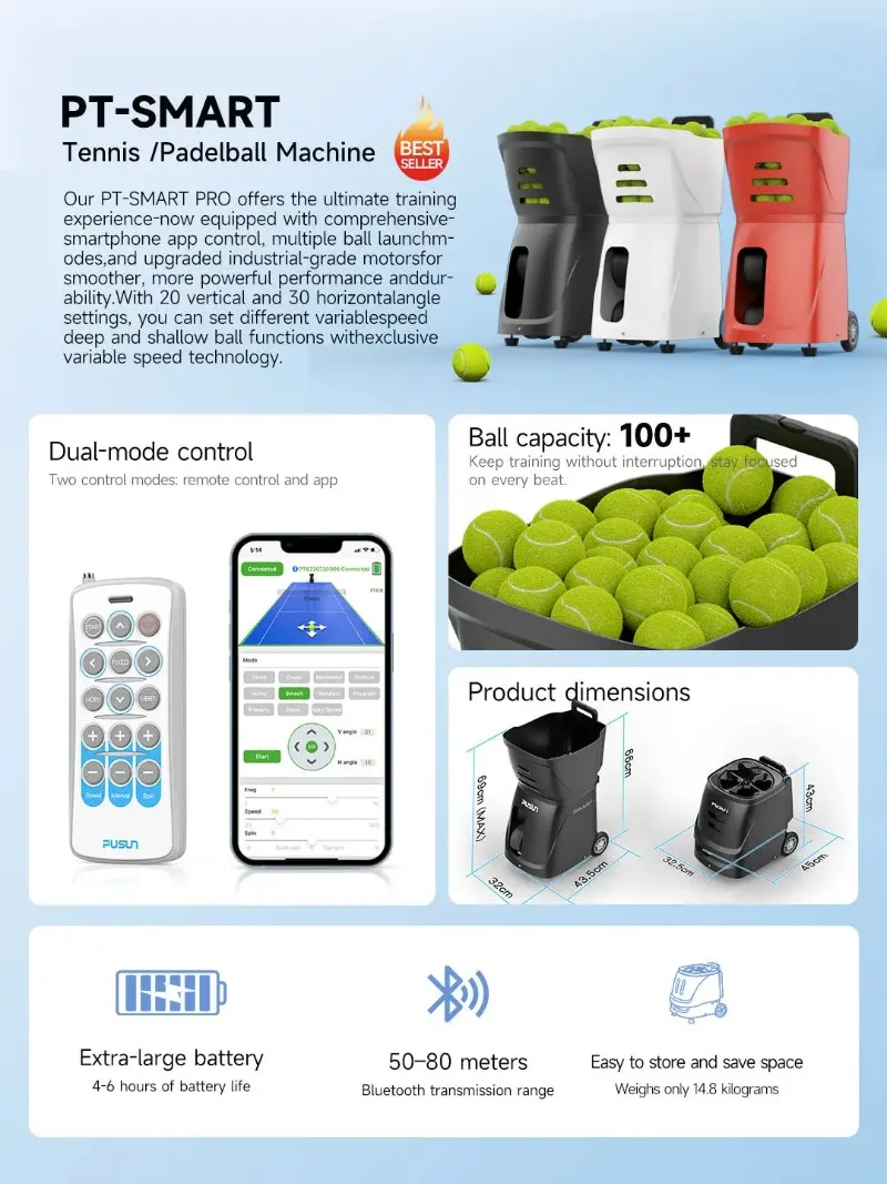 Hot Sale Smart Tennis Ball Machine 100+ Balls Automatic APP Control Tennis Ball Launch Training Shooting Machine 2