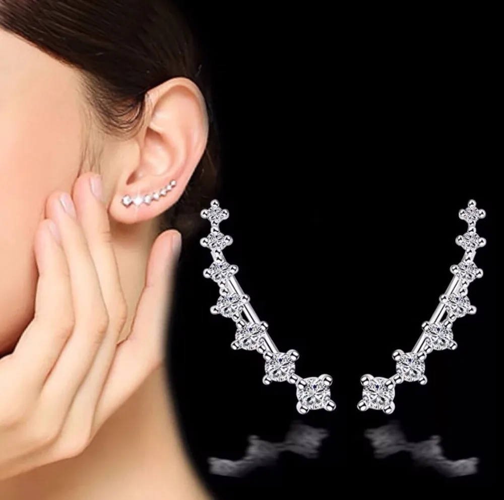 925 Sterling Silver Four Claws Seven Stars Zirconia Clip Earrings For Women Ear Cuff Boucle D'Oreille Femme S-E243 view 2