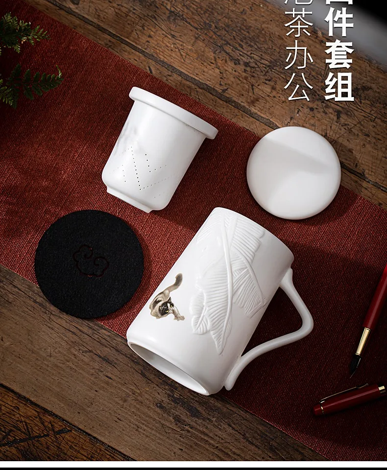 Mug with Lid Large Capacity Letter Creative Ceramic Water Cup Tea Cup Office Cup Customized Mutton Fat Jade Overglazed Color