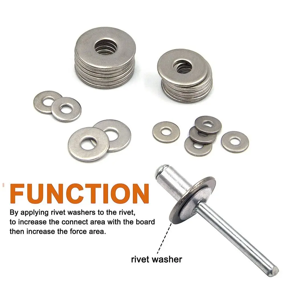 

100PCS Multi-sizes Flat Washers High Strength Stainless Steel Baffle Washer Enlargement Thickening Flat Ring for Screws Bolts
