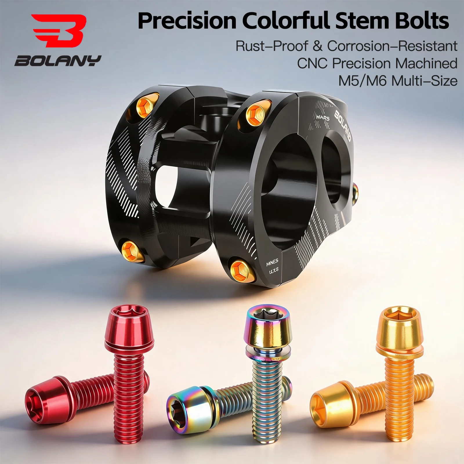 BOLANY Bicycle Handlebar Stem Screw With Washer M5 M6 Alloy Steel Hexagon Bolts MTB Road Bike Stem Bolts Colorful Fixing Screws
