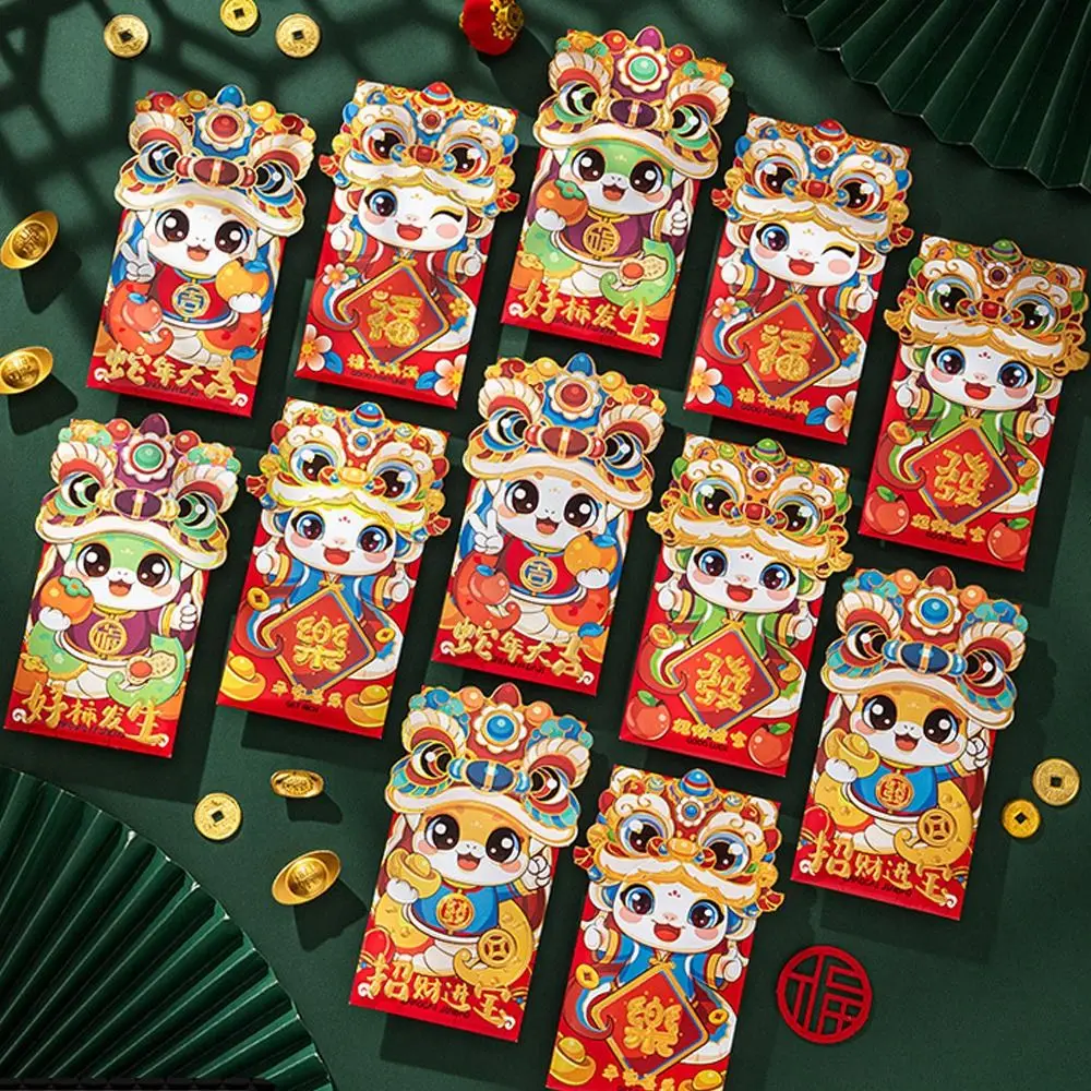 6 pçs dos desenhos animados chinês cobra ano envelopes vermelhos papel tradicional 2025 ano novo envelopes vermelhos bênção hongbao pacote vermelho