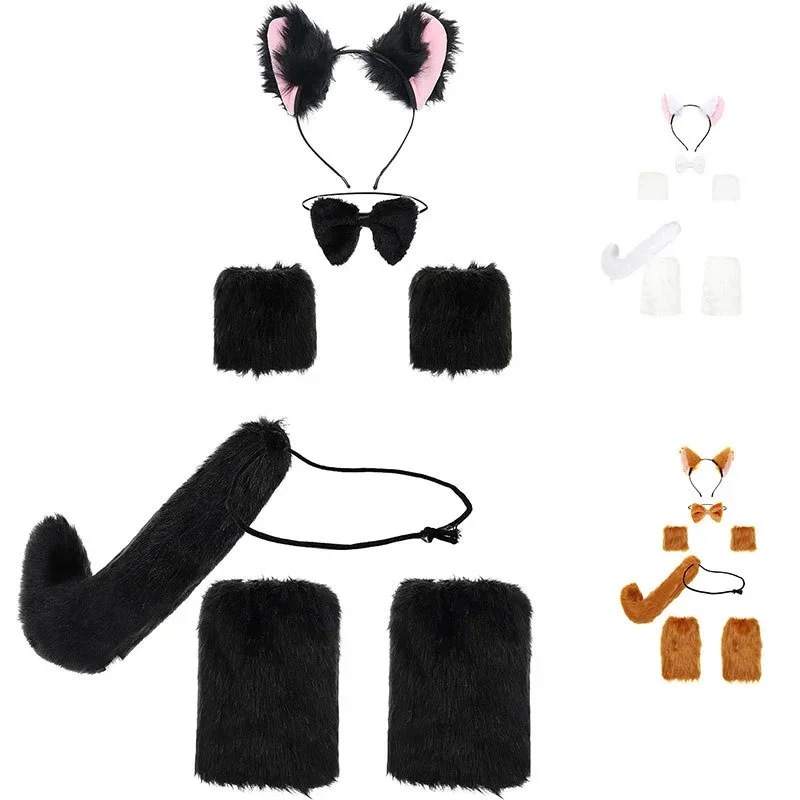 Therian Mask+Tail +Gloves Set Halloween Cosplays Costume Accessorie Fox Mask Tail Half Face Faux Furs Foxes Tail Cats Mask