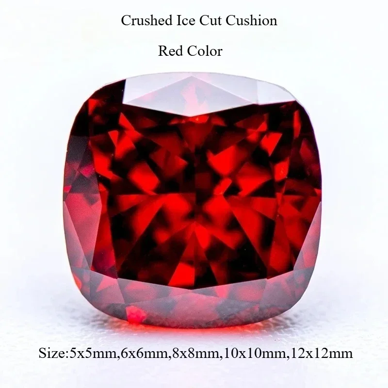 

Cubic Zirconia 5A Grade Quality Red Color Cushion Shape 4k Crushed Ice Cut Lab Synthetic Cz Stone For Women Charm Jewelry Making