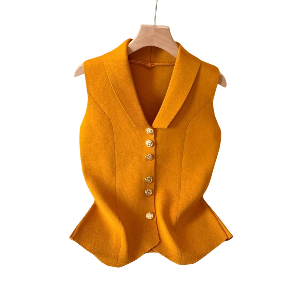 Women's Knit Sleeveless Crop Top with V Neck Korean Y2K Vest Design for Layering over Blouses or Under Jackets Trendy Fit