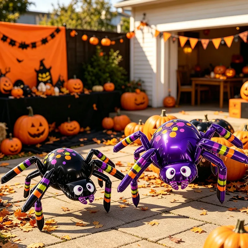 2 Halloween-Spinnenballons, Ballons, Halloween-Dekorationen, Geburtstagsparty-Dekorationen, Partyballons, Hochzeitsrequisiten, Partygeschenke, Lila, Schwarz, mit Wasserstoff gefüllt, perfekt für Geburtstagsfeiern, Hochzeiten, Halloween-Partys – Detail 2
