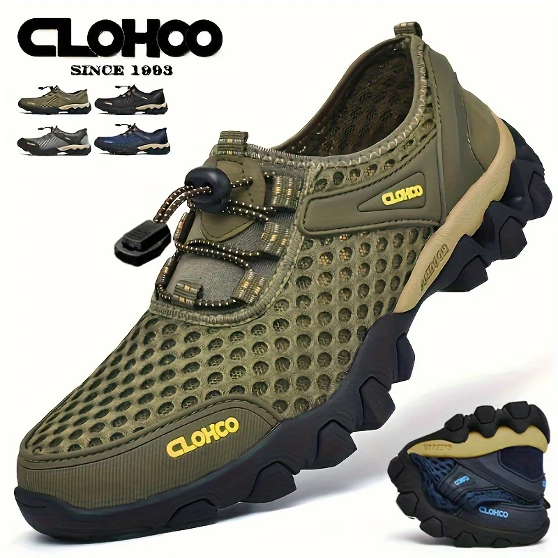 CLOHOO Male Casual Mesh Sports Shoes Lightweight Non-Slip Rubber Sole Hiking Shoes Outdoor Camp Walking Shoes Men Shose Summer