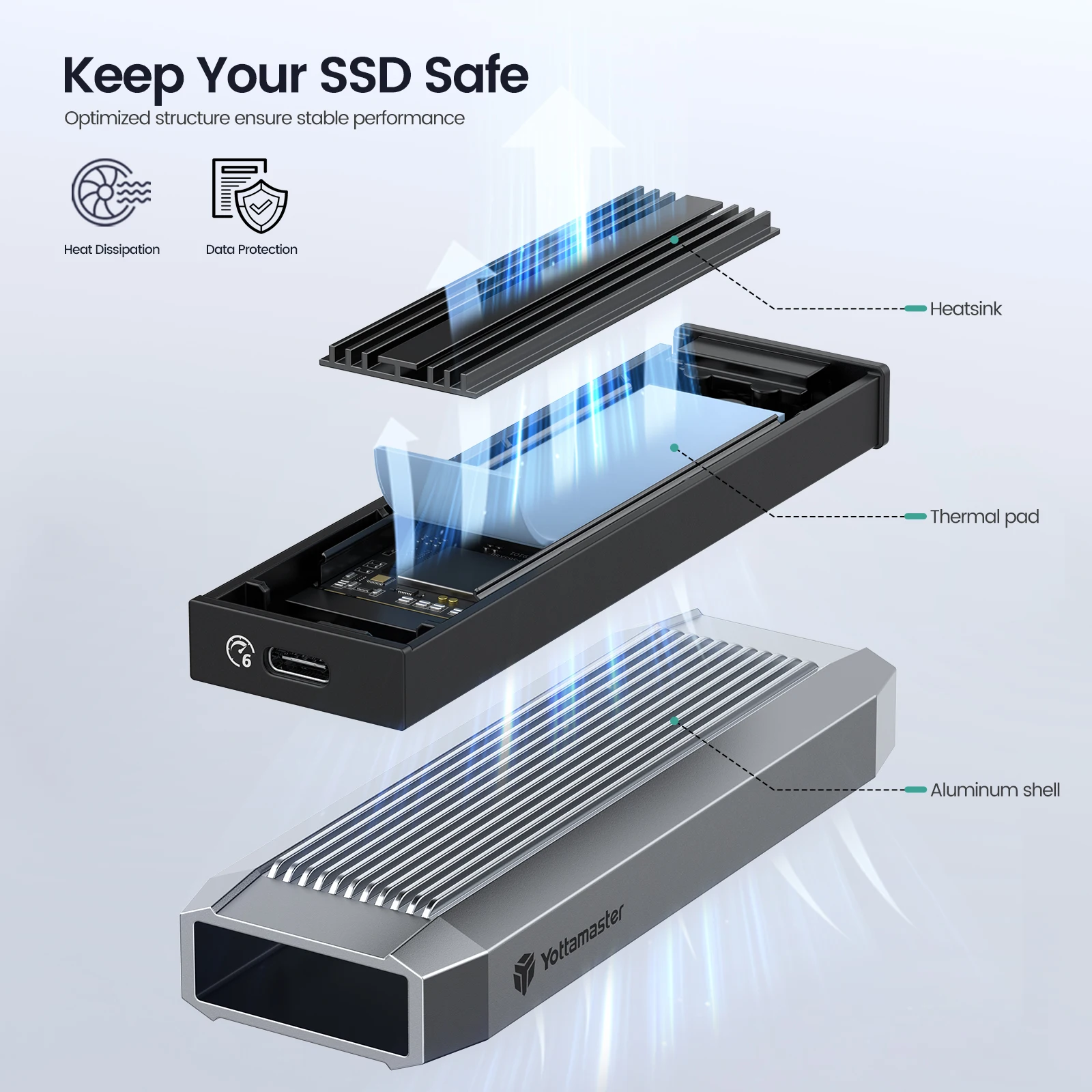 Yottamaster M2 NVME SSD Case NVMe PCIE 3.0 PCIE 4.0 SSD Enclosure to USB3.1 GEN2 Type-C 10Gbp External Storage Box 4TB SSD Case