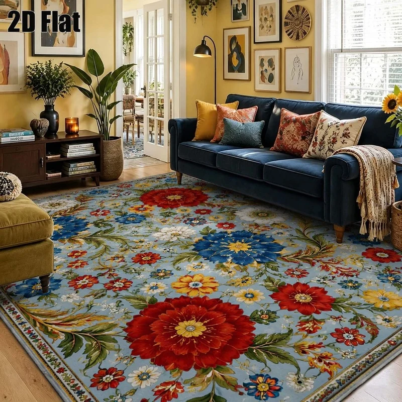 1Pc European Retro Floral Carpet, Bohemian Style Decorative Carpet, Suitable for Living Room, Bedroom, Dining Room, Bedside, Indoor and Outdoor Patio, Home Decorative Accessories
