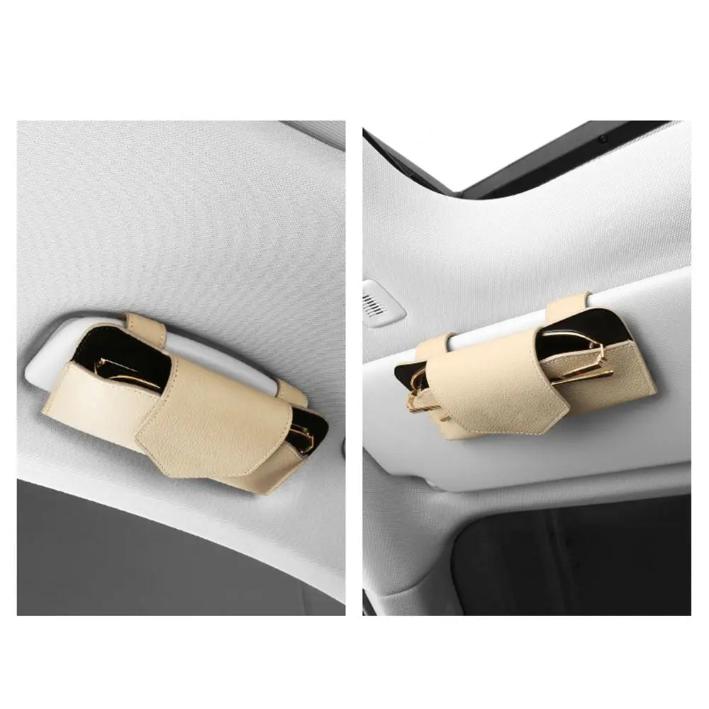 PU Leather Auto Eyeglasses Storage Case Sunglasses Clip Hidden Magnetic Closure Car Glasses Case Glasses Bag Wear-Resistant #2