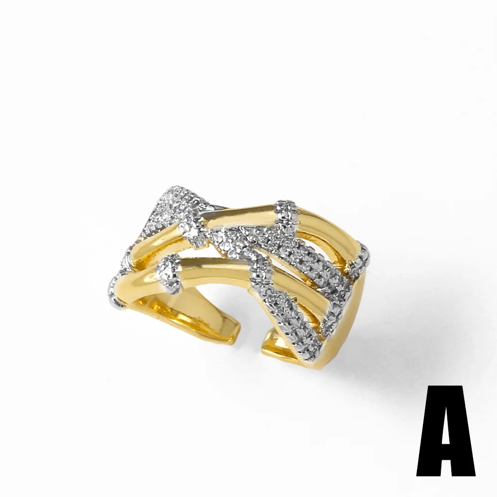 OCESRIO Silver Color Crystal Rectangle Statement Rings for Women Copper Gold Plated Crossover Open Ring Women Jewelry righ68