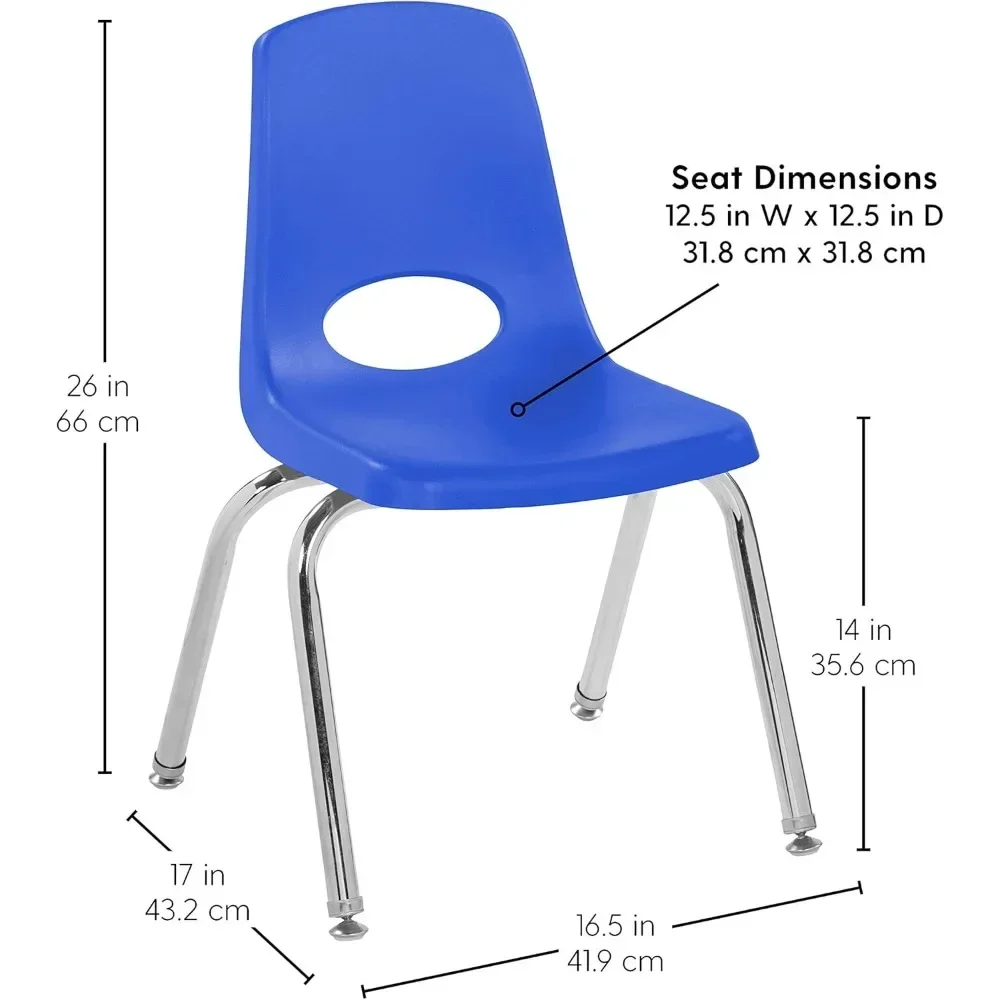 Sedia impilabile per scuola da 14 pollici, sedile per studenti impilabile con gambe in acciaio cromato e girevole in nylon 10 girevole, sedie scolastiche