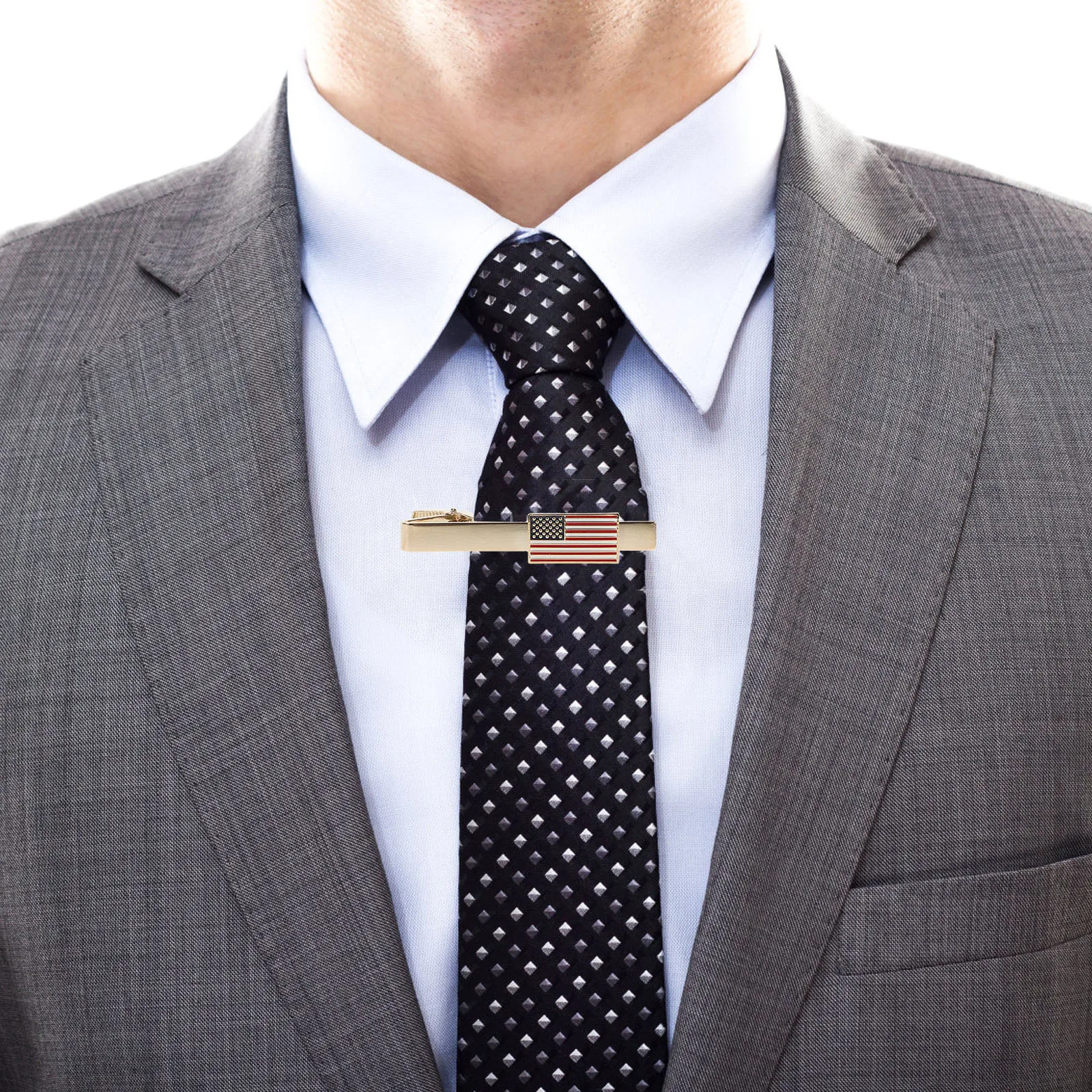 

American Flag For Men Gold Tie Clip Set Plated Copper Pin Patriotic Wedding Business Suit Tie Pins For Men Unique Accessories