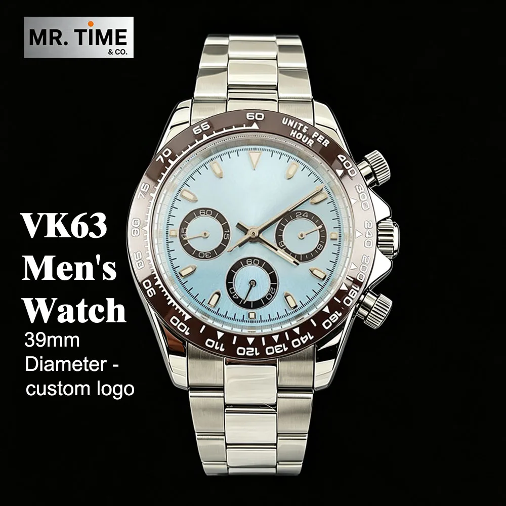 VK63 Watch 39mm Men's Automatic Watch Customized Logo Watch Stainless Steel Watch Sapphire Glass VK63 Movement Watch