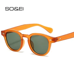 SO&EI New Trending Sunglasses Women Oval Dark Green Eyewear Retro Rivets Decoration Men Shades UV400 Punk Sun Glasses