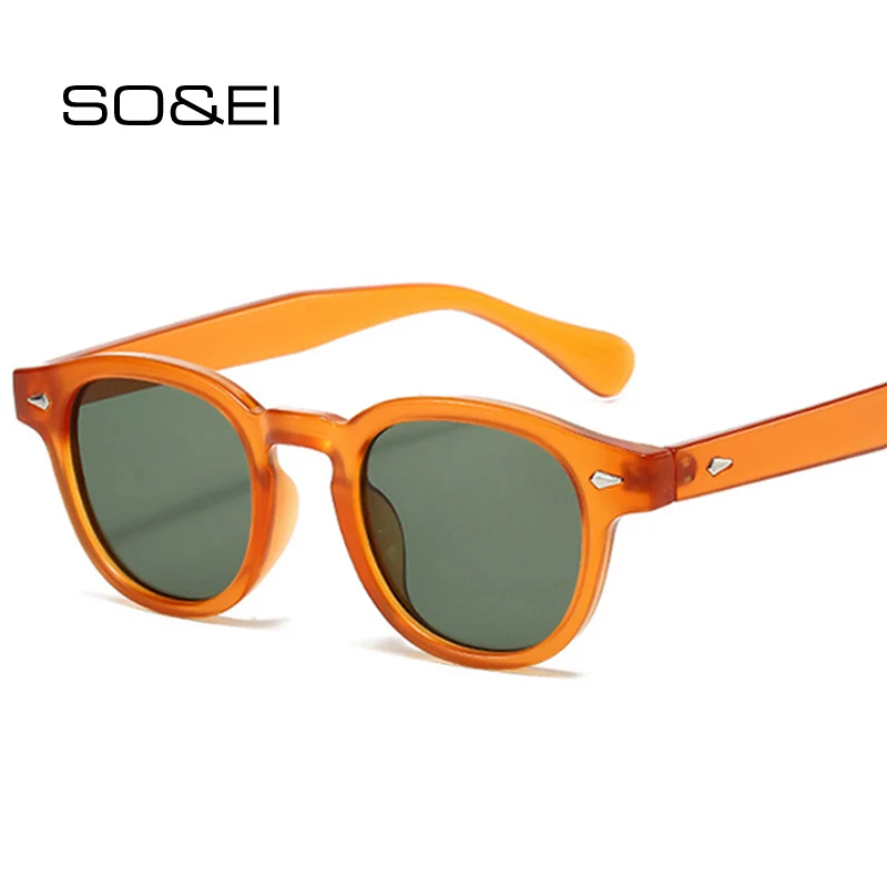 SO&EI nowe modne okulary przeciwsłoneczne damskie owalne ciemnozielone okulary Retro nity dekoracje męskie odcienie UV400 Punk okulary przeciwsłoneczne