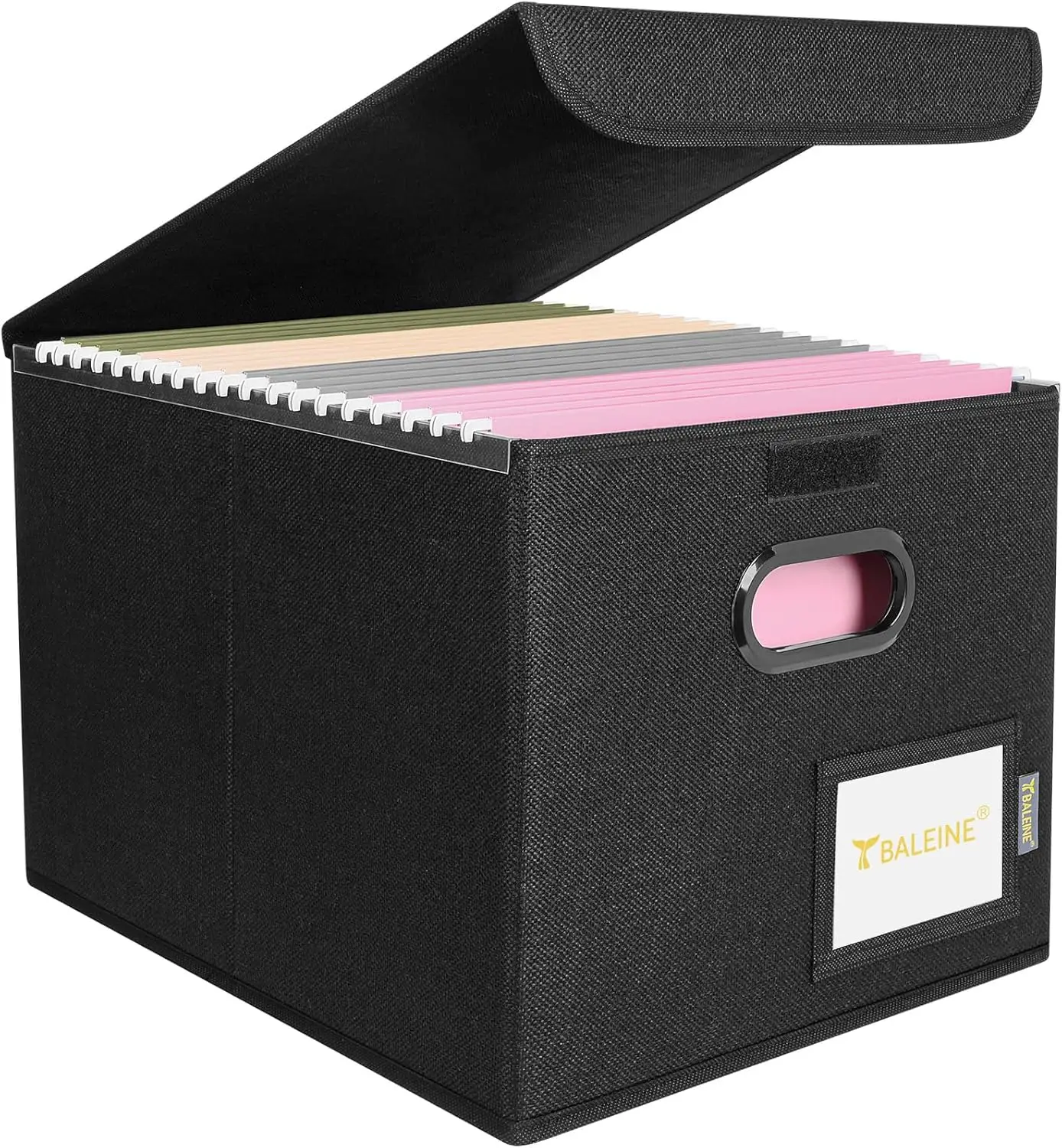 Collapsible File Organizer Box with Lid, Hanging Folder Storage for Letter-Size Documents, Office Desk Accessory, Black