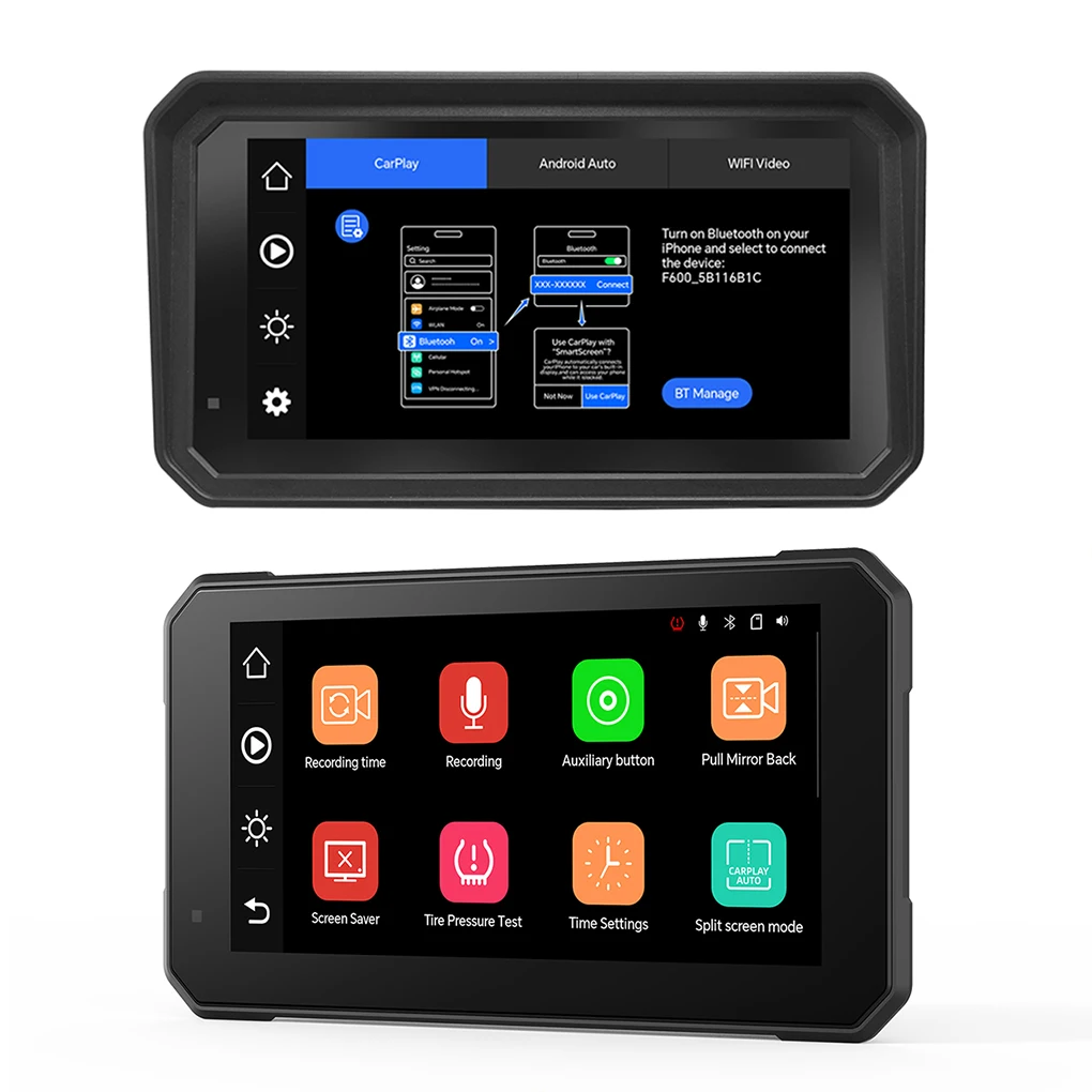 دراجة نارية داش كاميرا 6.0 بوصة مقاوم للماء IPS شاشة تعمل باللمس 1080p HD الرؤية الأمامية والخلفية دعم BT APP واي فاي مستشعر ضغط الإطارات #6