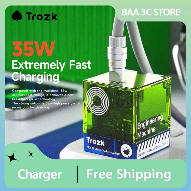 Trozk US 35w Gallium Nitride Fast Charging Plug Travel Portable Pd Charger Creative Phones Charger Desktop Decoration Gift