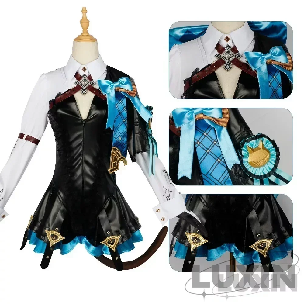 Lynette Cosplay Genshinimpact Lynette disfraz de mago uniforme traje peluca trajes Anime juego disfraces para fiesta de Halloween