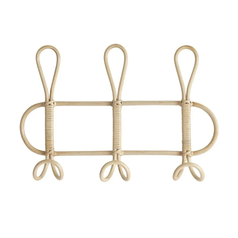 Handmade rattan hangers, rustic sense, retro rattan wall hanging decoration hook entrance children's room
